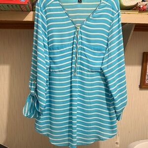 Zac & Rachel Aqua and White Striped Top